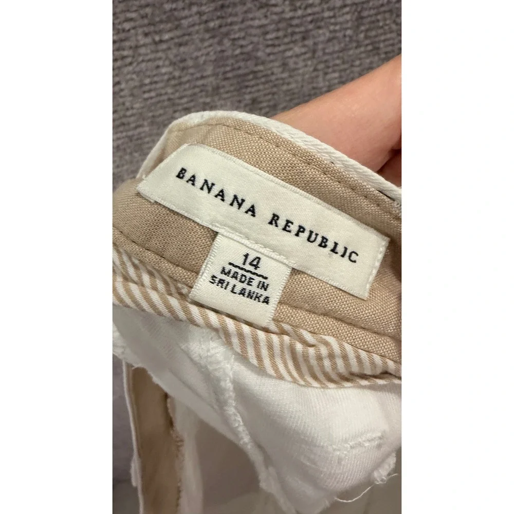 Banana Republic Womens Pants 14 White Cotton Linen Blend Straight Leg Utility
